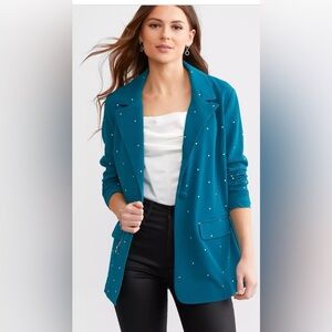 Embellished Teal Blazer Jacket - Women's Teal Suit Jacket